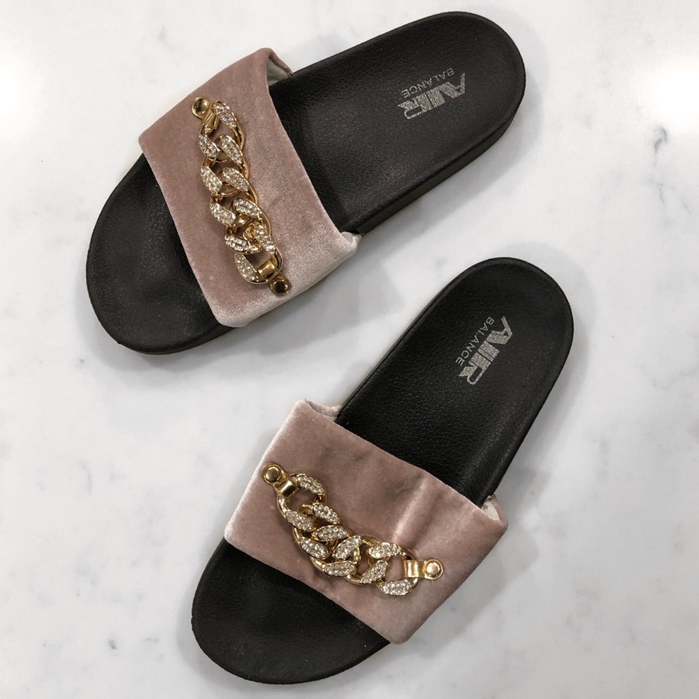 AIR Balance Velvet Embellished Slides Pink Size 8 - Picture 8 of 8